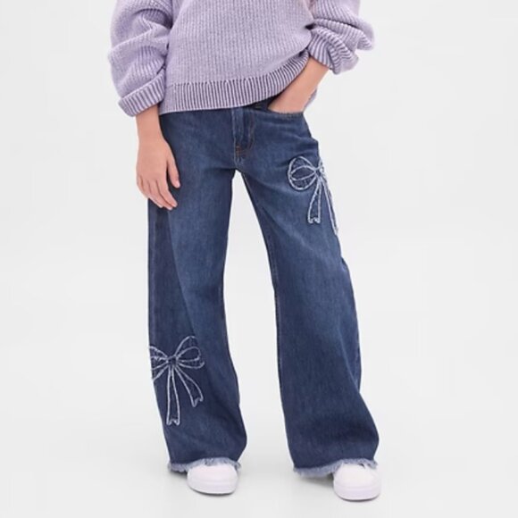 GAP Other - GAP Kids Low Rise Stride Wide-Leg Jeans, Sz 14, Denim With Bows